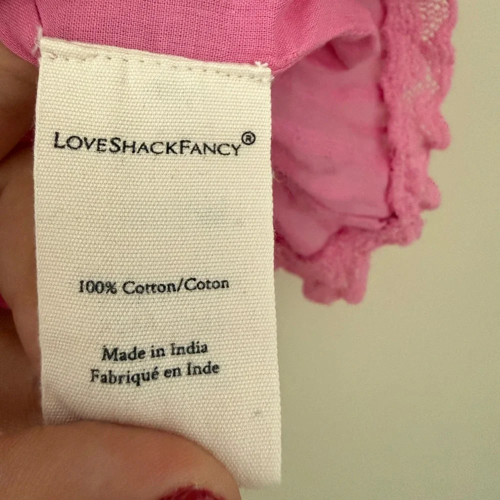 LoveShackFancy Girls Pink Dobby Cotton Smocked‎ Ruffle Lace Mini Skirt 10Y